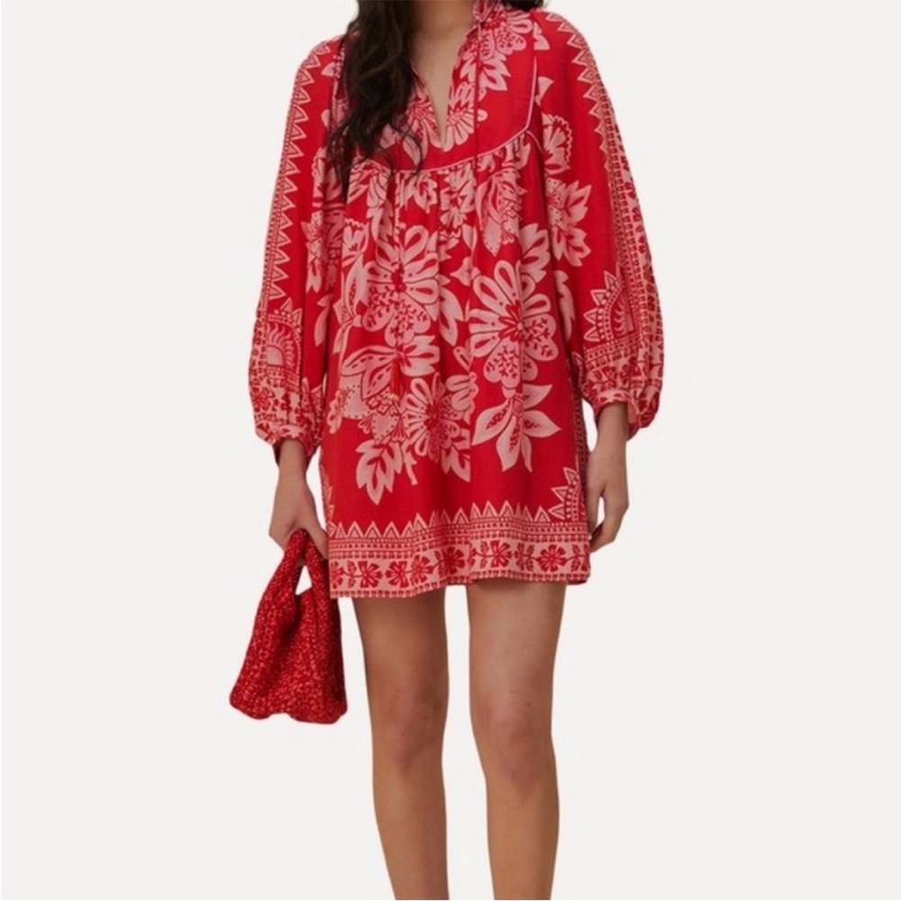 Farm Rio red flora tapestry mini dress
